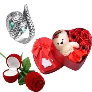 Fashion Frill Valentine Gift For Girlfriend | Ring Snake Design | Silver Rings for Women | Adjustable Ring | Red Rose & Heartbox Love Gifts