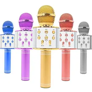 Generic Handheld Wireless Singing Mic Multi-Function Bluetooth Karaoke Mic WS-858 with Microphone Speaker for All Smart Phones (Multicolour)