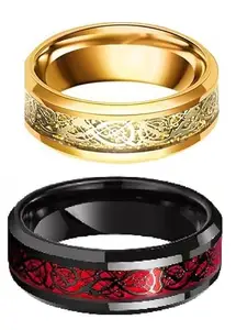 Men Valentine Smart Temperature Combo Ring Silver & Black (IR2870)