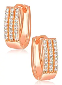 MEENAZ Rose gold Earrings for Women Girls Wife girlfriend Fashion Western Hoop Earrings for Girls Hoops Earrings Birthday Gift Anniversary Bali ear rings stylish ad cz american diamond AD CZ stone 170
