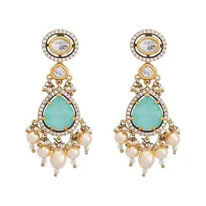 Kushal's Fashion Jewellery Mint Victorian Plated Ethnic Kundan Earring - 413801