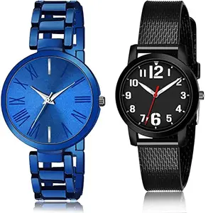 NIKOLA Rich Analog Blue and Black Color Dial Women Watch - G611-(53-L-10) (Pack of 2)