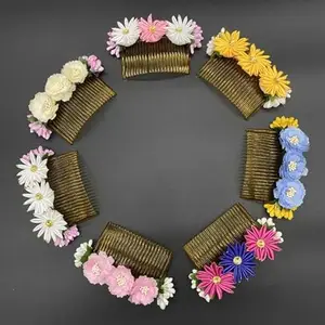 Vinshbond Flower Hair Comb/Side Comb Flower, HandMade Flower Comb For Woman & Girls (Pack of 07),Color_Multicolor
