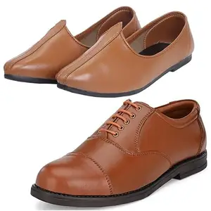 Vitoria l Tan Police Boys Formal Shoes with Black Jutti Combo/7