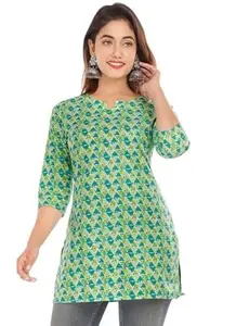 Nandini Textiles® Women's Beautiful Rayon 3/4 Sleeves Digital Print Short Kurti (Green Pista-2XL)