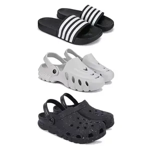 Lightweight,Classic SliderSandals with Clogs for Men-Combo(3)-3024-3135-3058-7 Black-3790