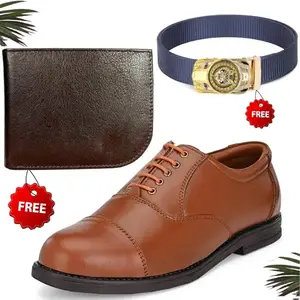 Vitoria Men's PU Formal/Party Shoes | Shoes Combo with Free Wallet & Belt | Stylish & Comfortable | Ideal for Office, Casual Outings, Parties (3368_TCC-BR-1010) (Multicolor)(Size: 8UK)