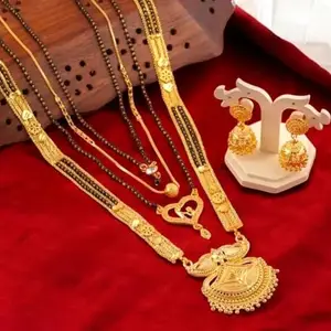 Black & Gold Alloy Mangalsutra Set for Women (Non-Adjustable, 5 Pcs, 7q456z_Mangalsutra)