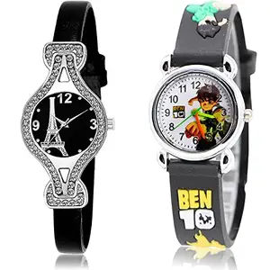 NEUTRON Exclusive Analog Black and White Color Dial Women Watch - G621-GC87 (Pack of 2)