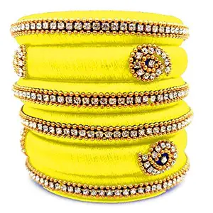 pratthipati's Silk Thread Bangles New Plastic Bangle New Model Set For Women & Girls (lemon Yellow) (Pack of 6) (Size-2/8)