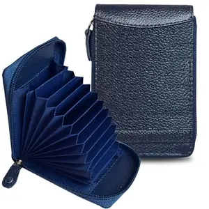 ABYS Genuine Leather Men Wallet||ATM Card Case||Money Purse||Card Holder with Zip Closure (Blue)