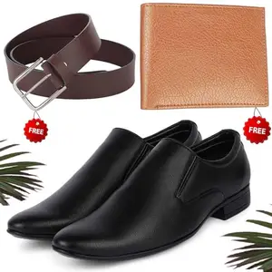 Vitoria Men's Attractive PU Formal/Party Shoes | Shoes Combo with Free Wallet & Belt | Stylish & Comfortable | Ideal for Office, Casual Outings, Parties (6399_RT-Tan-401) (Multicolor)(Size: 9UK)