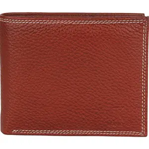 K London Tan Brown Contrast Stitch Card Coin Pocket Bifold Real Leather Mens Wallet - 542_TAN