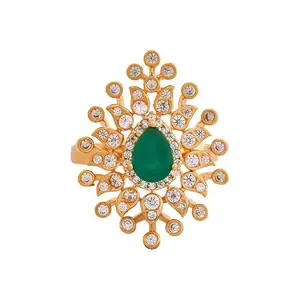 Kushal's Fashion Jewellery Green Gold Plated Zircon Finger Ring - 415854