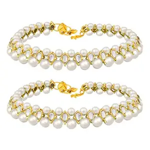 I Jewels Traditional Gold Plated Kundan Pearl Payal Anklets Jewellery for Women & Girls (A030W)