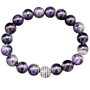 Lady Works Natural Amethyst 10mm Round Shape Smooth Cut Beads 6.5 Inch Stretchable Bracelet For Men & Women. Unisex Bracelet For Healing, Meditation, Prosperity, Gift & Luck|LW_BRST_00331_6.5