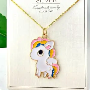 Pinapes “Kids Unicorn Pendant Necklace, Rainbow Enamel Charm on Gold‑Tone Chain”