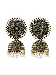 Shining Jewel - By Shivansh Shining Jewel Gold Plated Antique Traditional Ethnic Jhumka With Pearls Earrings for Women (SJ_1895)