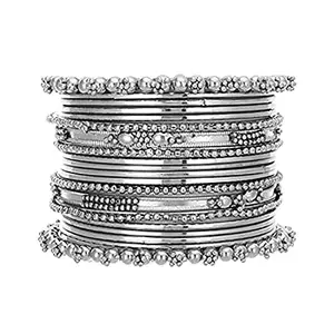 I Jewels Ethnic Traditional Silver Oxidized Bangle Set For Women (ADB157S-c) (Pack of 1)