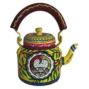 iHandikart Hand Painted Designer Aluminium Kettle for Tea/Coffee, Home Décor& Gift Purpose. Capacity 1 L, Size 8.5