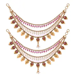 Adwitiya Collection Women Gold-Plated Pearl Beaded Hanging Leaf Design Earrings Cuffs