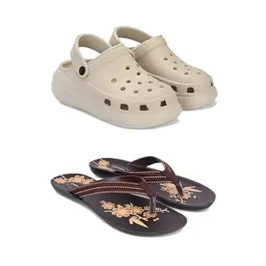 WINGSCRAFT-Premium Comfortable Regular Wear Clogs for Women with Stylish Flats Fashion Slippers for Women's & Girls Combo-OO1-O21-7 Brown-EURO-38