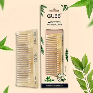 GUBB Wide Teeth Neem Comb – Effortless Detangling, Frizz Control, and Shine | Ideal for Men and Women