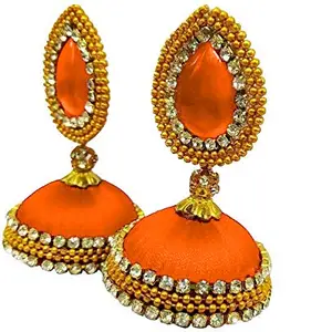 JANVIKA NOVELITY Silk Thread Earrings Silk Dori Jhumki Ball Chain Stud Earrings Orange Color New Model