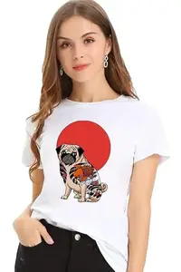 Epiko Regular Fit Pug Art Oversize Tshirt for Women White