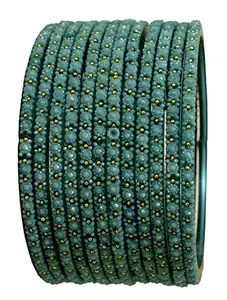 The Golden Cascade Radium Color Glass Bangles Pearl Design/Kanch Chudi Set for Women & Girls/SNDRT (Radium, Large 2-8)