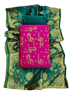 PPTOSS Women's Cotton Silk Blend Unstitched Salwar Suit Dress Material with Dupatta (Pink)