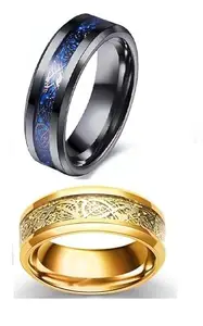 Men Valentine Smart Temperature Combo Ring Silver & Black (IR4886)