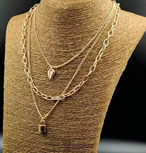 Generic American Diamond Gold Plated Valentine Love Heart Necklace Golden Chain Pendant for Women & Girls lock Pendant Chain