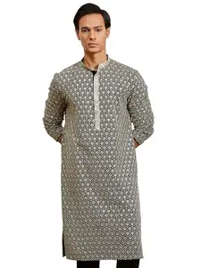 VASTRAMAY Men's Black Rayon Kurta - This Men's Kurta exudes Elegance with its Intricate Design and Sophisticated Color Palette.