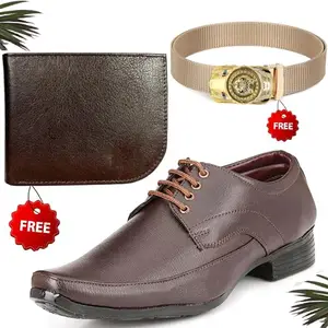 Fashionable Formal Shoes/Party Shoes/Shoes Combo with Free Wallet & Belt for Men and Boys (BAZAAR2922_TCC-BR-1005) Multicolor