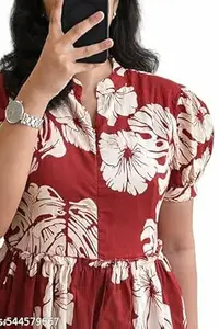 Rayon Printed Kurta for Women, Short Sleeve Flared Dress, Casual Wear