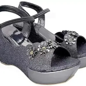 MONAQI Women's Wedges Sandal (BLACK, numeric_6)