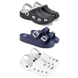 DRACKFOOT Lightweight Classic Clogs || Sandals with Slider for Men-Combo(3)-3018-3116-3139-10 White