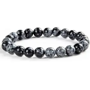 Natural Snowflake Obsidian Bracelet Round Shape Bracelet Bead Stone Bracelet