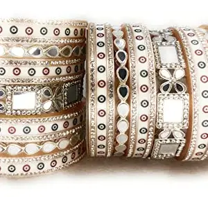 SBS, Silver Color, Mirror and Zircon Stone Work Bridal Chuda Bangles set for Women and Girls (2.8)