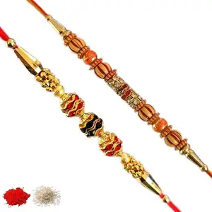 Rakhi set of 2, Rakhiya, Rakhi combo,with roli and chawal packet 413
