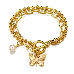 Shining Diva Fashion Latest Stylish Gold Plated Charm Bracelet for Women and Girls (14661b)