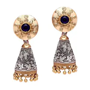 Peora Traditional German Silver Two Tone Dangler Fancy Earrings Antique Jewellery for Women Girls - Valentines Gift for Her