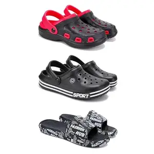 WINGSCRAFT-Lightweight Classic Clogs || Sandals with Slider Adjustable Back Strap for Men-Combo(3)-3017-3014-3103-8 Black