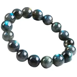 RRJEWELZ 10mm Natural Gemstone Blue Fire Labradorite Round shape Smooth cut beads 7 inch stretchable bracelet for women. | STBR_RR_W_02066
