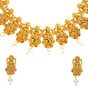 Shining Jewel - By Shivansh Shining Jewel Handcrafted Antique Gold Temple Jewellery Lakshmi Coin Bridal Dulhan Necklace Jewellery Set For Women (SJ_2924)