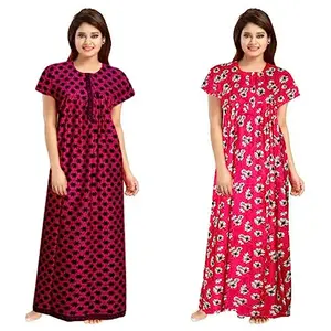 JVSP FASHION 100% Cotton Nighty for Women || Long Length Printed Nighty/Maxi/Night Gown/Night Dress/Nightwear Inner & Sleepwear for Women's (Combo Pack of 2) Pink