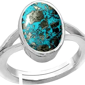 Jemskart 22.00 Carat Natural Certified Irani Turquoise firoza Astrological Gemstone Pure Sterling Silver 92.5 with Stemp Adjustable Ring for Men and Women