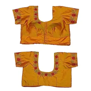 Magathi Women’s Silk Cotton Computerized Embroidery Short Sleeve Blouse (40, Yellow)