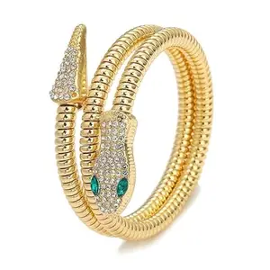 MIAMI Golden Wrap Around Snake Anti Tarnish Stainless Steel Spiral Cuff bracelet for woman Bangles for women Stylish Adjustable Bracelet for girls gold Kada for Women Accessories Jewellery